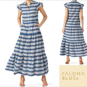 Paloma Blue Isabel Silk-Cotton Flutter Sleeve Maxi Dress